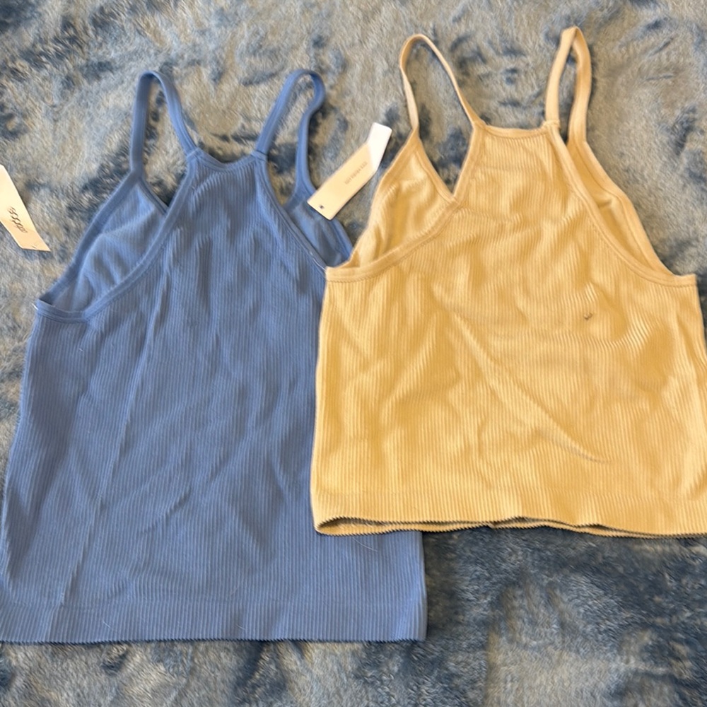 Blue and Yellow Ribbed Tank Tops - Picture 2 of 5